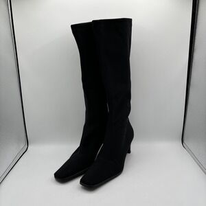 Sesto Meucci Black Knee High Boots Size 7 M Made in Italy Square Toe Heel